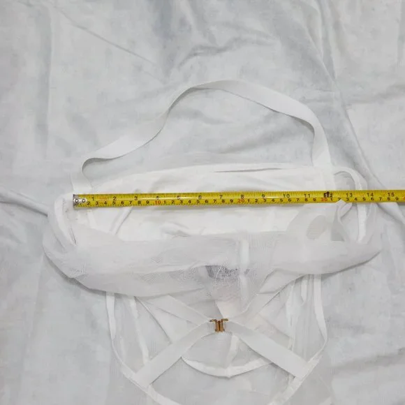 Akira White Sheer Floral Beaded Appliques Halter Maxi Tulle Dress Size Small - Picture 7 of 13